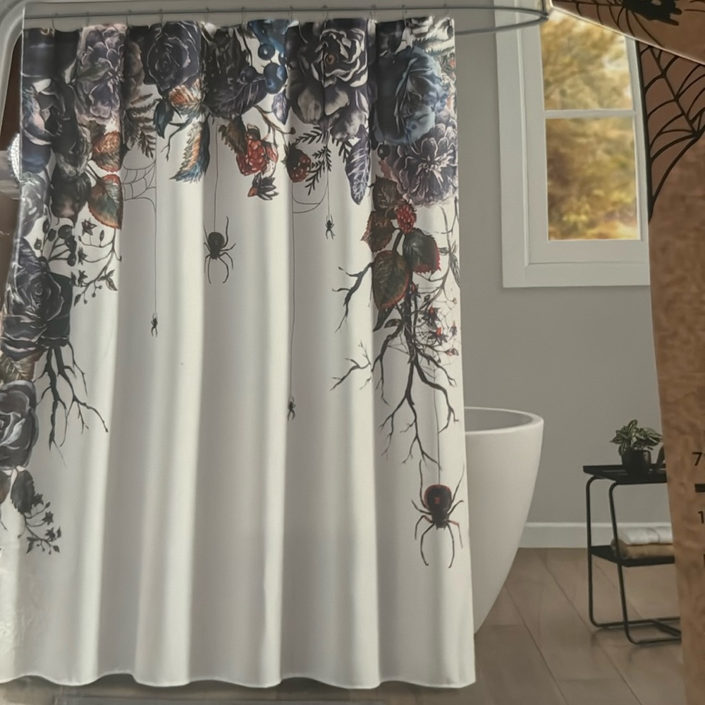 Boo to you flowers and spiders shower curtain